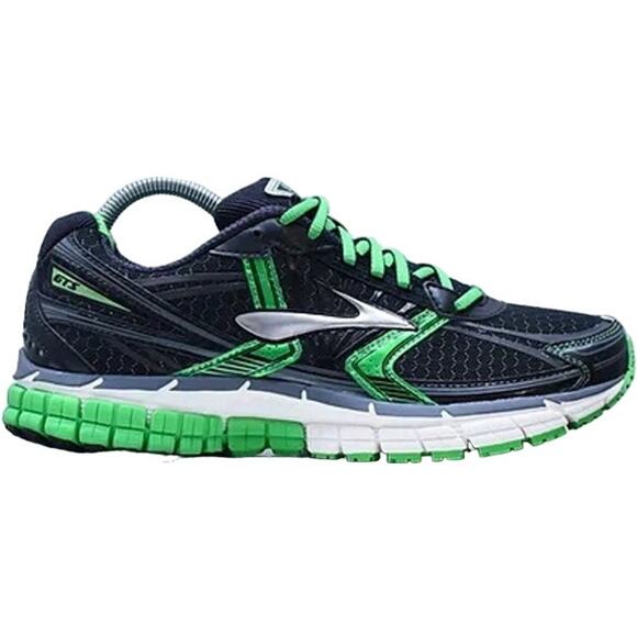 Brooks Adrenaline GTS 14 Road Running Shoes BioMoGo Lace Up Mesh Black Green 9.5 - Picture 1 of 7